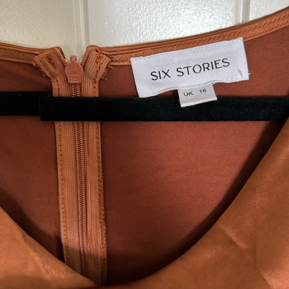 Six Stories Cowl Front Satin Bridesmaid Dress - Rust size US12/UK16